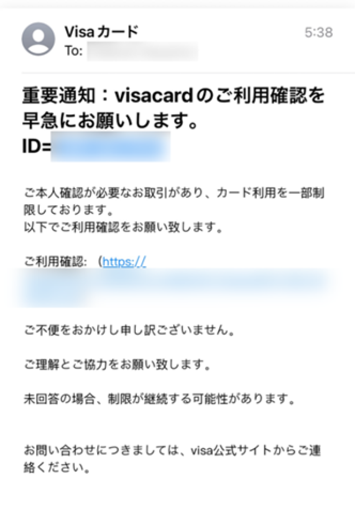 コメントいただいた2名様どちらかのご購入でお願いします visacardのご利用確認を早急にお願いします。」などのVisaカードを装う